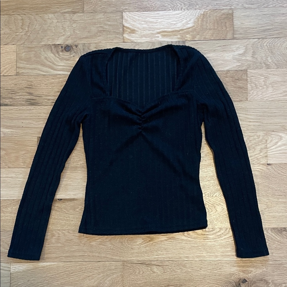 SHEIN Black Ribbed Long Sleeve Top